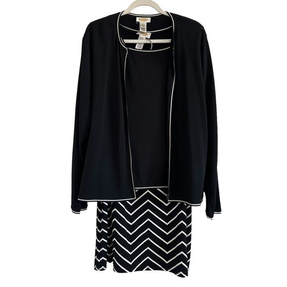 Talbots Black 3 Piece Skirt Outfit Suit Sleeveless Top & Cardigan Sweater Large - Picture 1 of 11